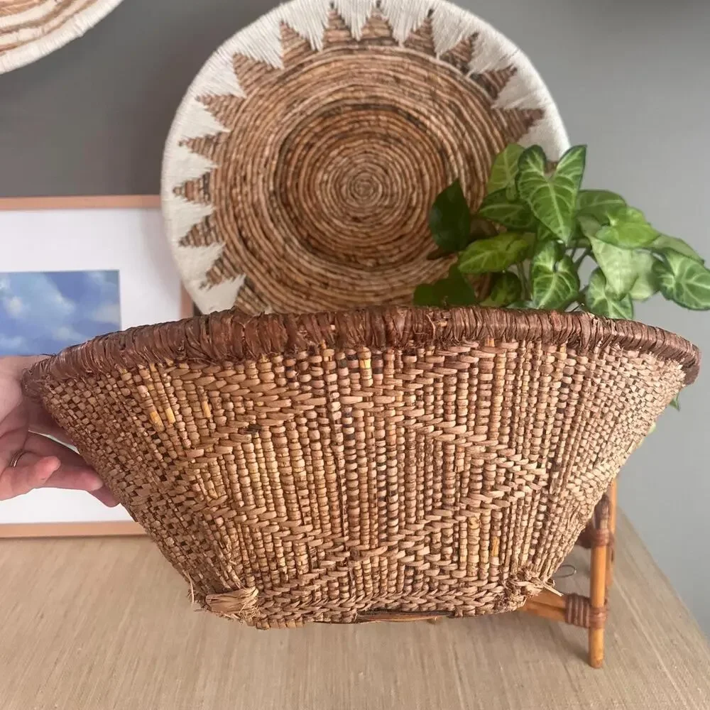 Vintage Handwoven Primitive African Tonga Basket with Crown Base 16”